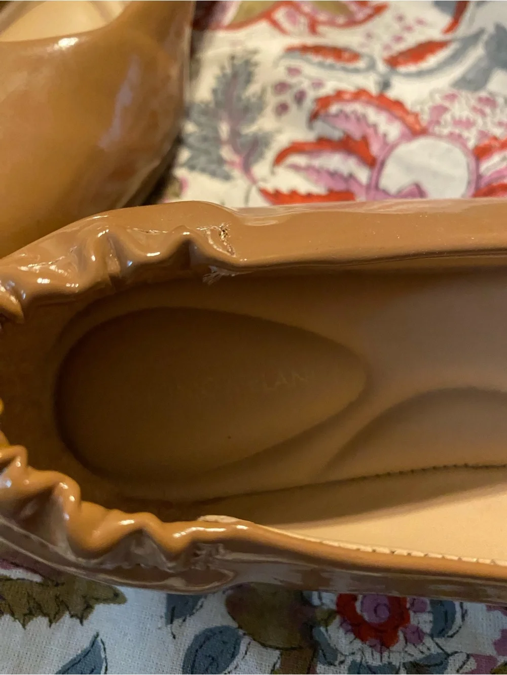 ANTONIO MELANI Patent Tan Square-Toe Ballet Flats
